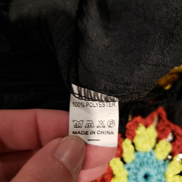 Granny Square Knit Gauze Black Swim Coverup OS - Picture 6 of 6